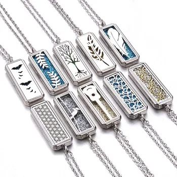 

5 pcs/lot Rectangle Pendant Necklace Aroma Essential Oil Diffuser Perfume Necklace stainless steel Aromatherapy lockets jewelry