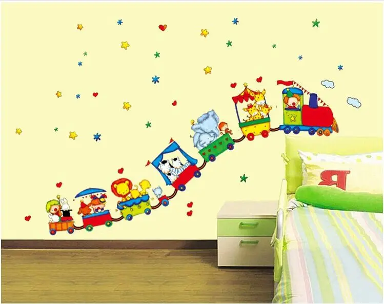 Художественные виниловые животные цирк поезд DIY Съемные наклейки на стену для гостиной Детская спальня домашний декор Настенная Наклейка