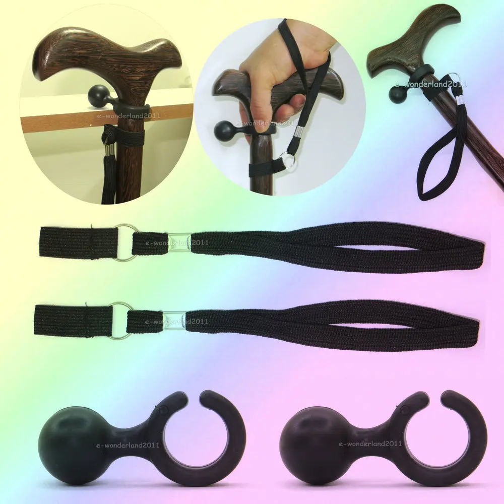 

2 SET EASY FIT WALKING STICK WRIST STRAP & CANE CRUTCH CLIP HOLDER GRIP AID