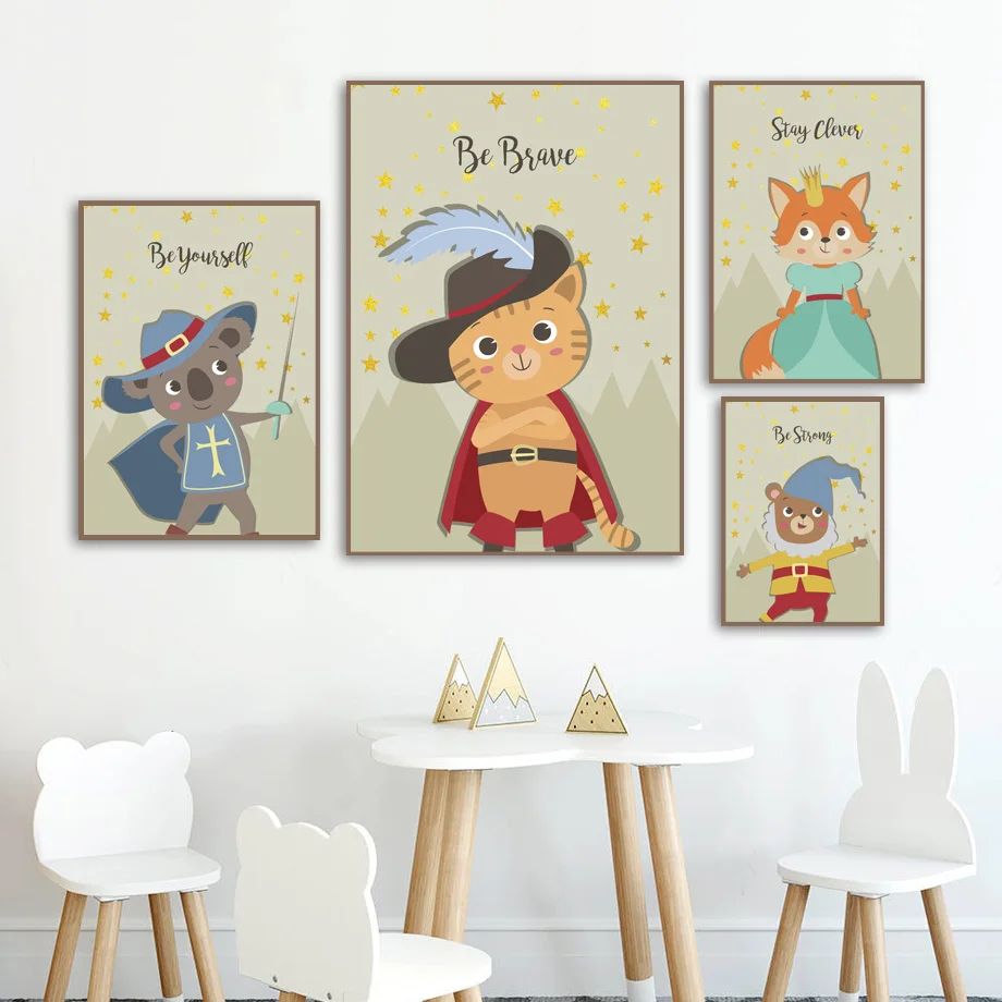 

Cat Koala Fox Bear Quotes Animals Wall Art Canvas Painting Nordic Posters And Prints Nursery Wall Pictures Baby Kids Room Decor