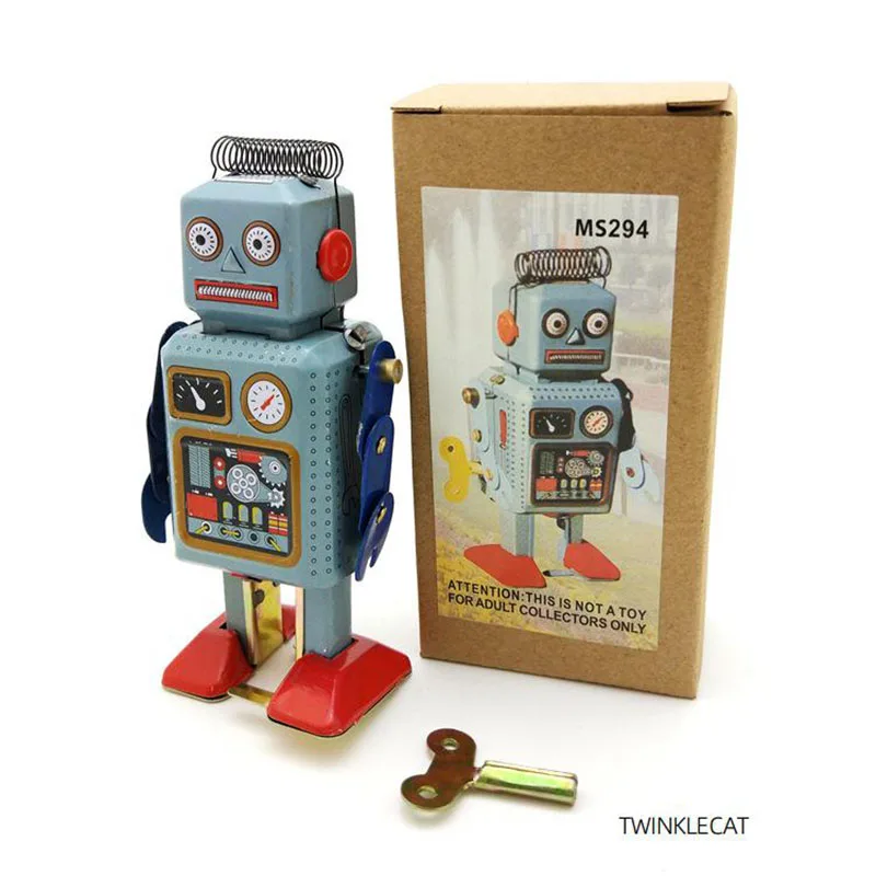 

Tin Worker Robot 12cm Nostalgic Wind Up Retro Collection Toy Store Window Personality Home Decoration Clockwork Figures Tin Toys