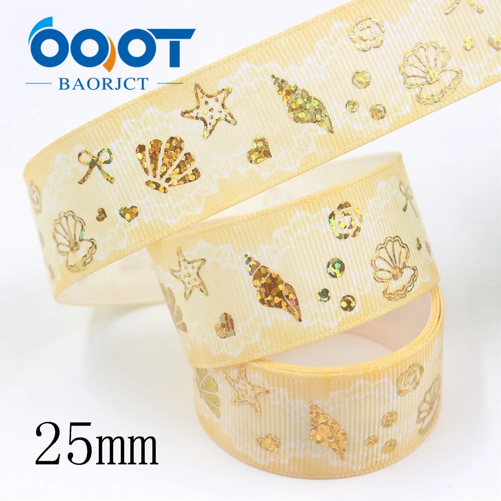 I-19826-2000,1'' 25mm 10yards Ocean style hot gold gradient Printed grosgrain ribbon,DIY handmade jewelry wedding decoration