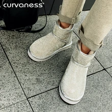 Curvaness/ г. Новые зимние ботинки классические женские ботинки с блестками модная обувь нескользящие теплые ботинки из толстого хлопка на плоской подошве
