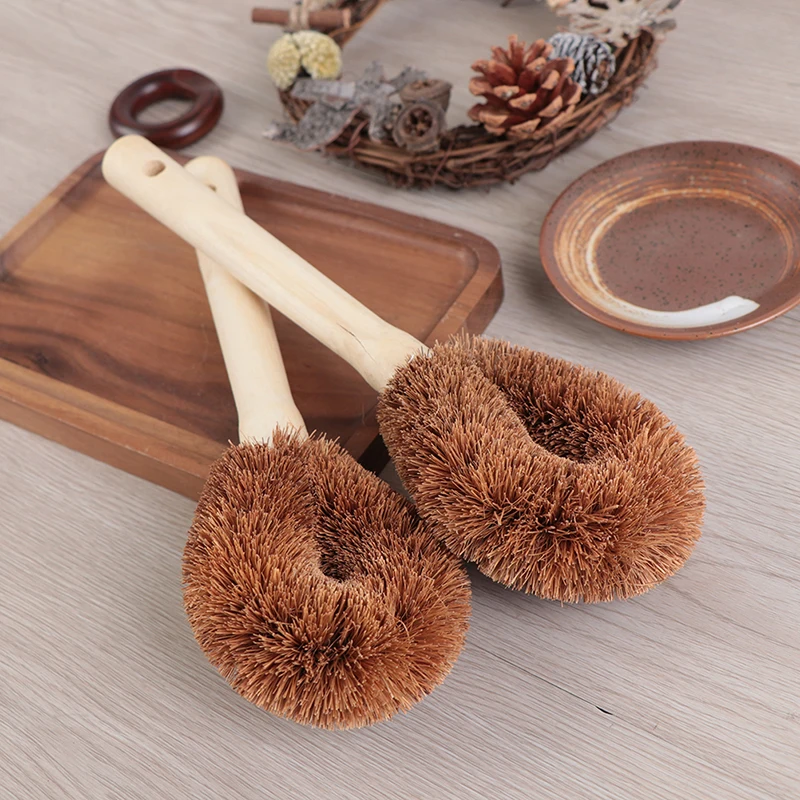High Quality Natural Coconut Brown Non-stick Long Handle Pot Dish Washing Oil Cleaning Brush