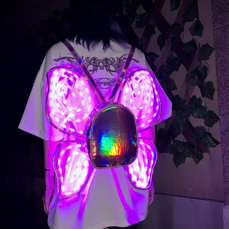 

Laser butterfly luminous LED flashing light backpack shoulder bag ins super fire summer casual candy color bag