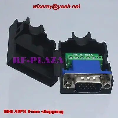 

DHL/EUB 50pcs Connectors DB15 VGA male 6Pin D-Sub 3+2 line Plastic Cover nut Terminal PCB black-A6