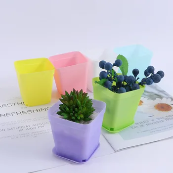 

Mini Square Plastic Plant Flower Pot Home Office Decor Planter Colorful With Pots Trays Green Plant Artificial