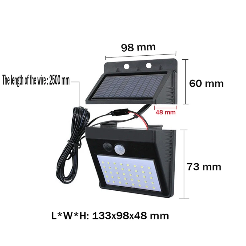 40 светодиодный светильник на солнечной батарее, 3 режима, датчик движения PIR, солнечный садовый светильник, водонепроницаемый, для улицы, энергосберегающий, уличный, для двора, дорожка, Домашний Светильник