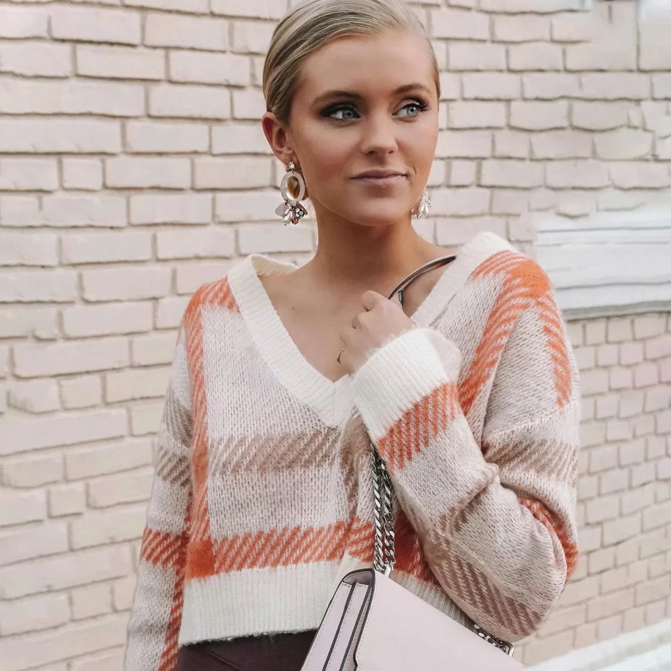 Пиратский курьер винтажный клетчатый женский вязаный свитер осень VNeck Лоскутная контрастная цветная блузка повседневный свитер уличная одежда