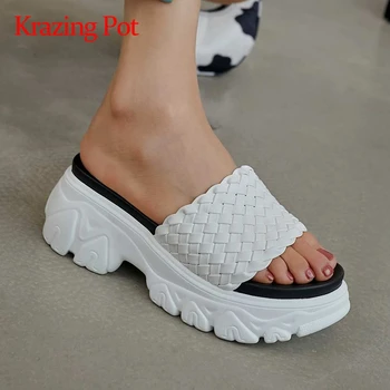 

Krazing pot simple style leisure straw solid design peep toe high heel summer shoes slip on young girls maiden sandals women L27