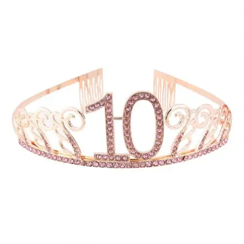 Rose Gold 10 10/18/21/30/40/50 День рождения стразы; повязка для волос; петля Корона День рождения белый головной убор, украшения для волос Стиль Декор аксессуар - Цвет: Rose Gold 10