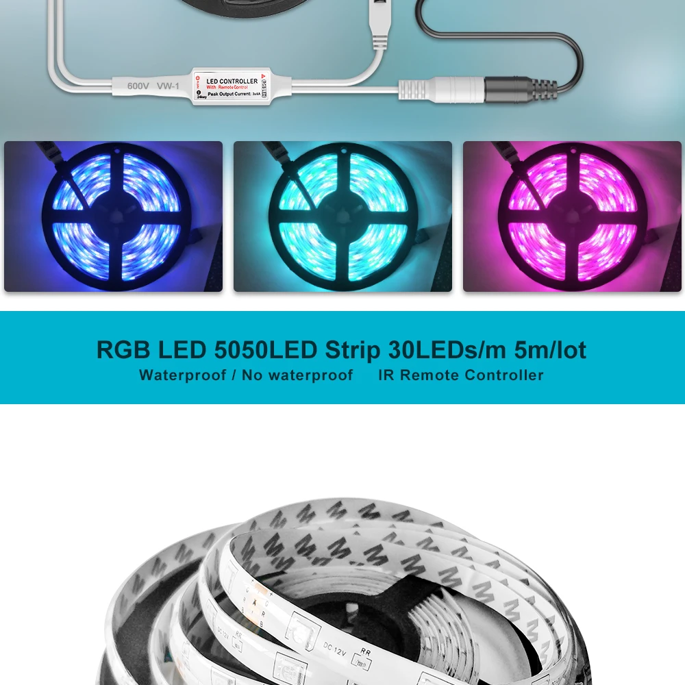 RiRi won SMD5050 RGB светодиодный светильник 5 м 10 м 30 светодиодный s/M DC 12 В лента Диодная Гибкая Водонепроницаемая 44 кнопки контроллер адаптер