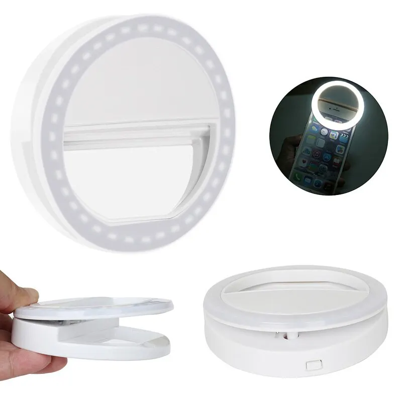 Портативный светодиодный селфи кольцо для фонарика подходит тусклый Защита окружающей среды Self-светильник с таймером инструмент светящееся кольцо клип для каких-либо сотовые телефоны, планшеты, Новинка - Цвет: white