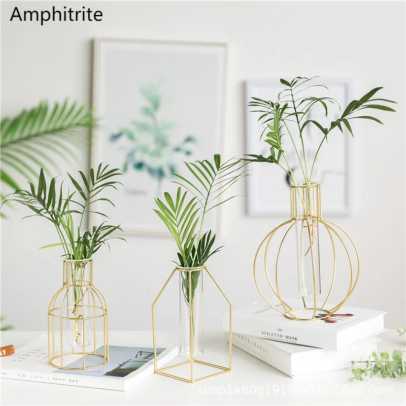 

Geometric Alloy Glass Vase Living Room Be Modern Table Simple Vase Flower Christmas Flower Bottles House Deco Terrarium Wedding