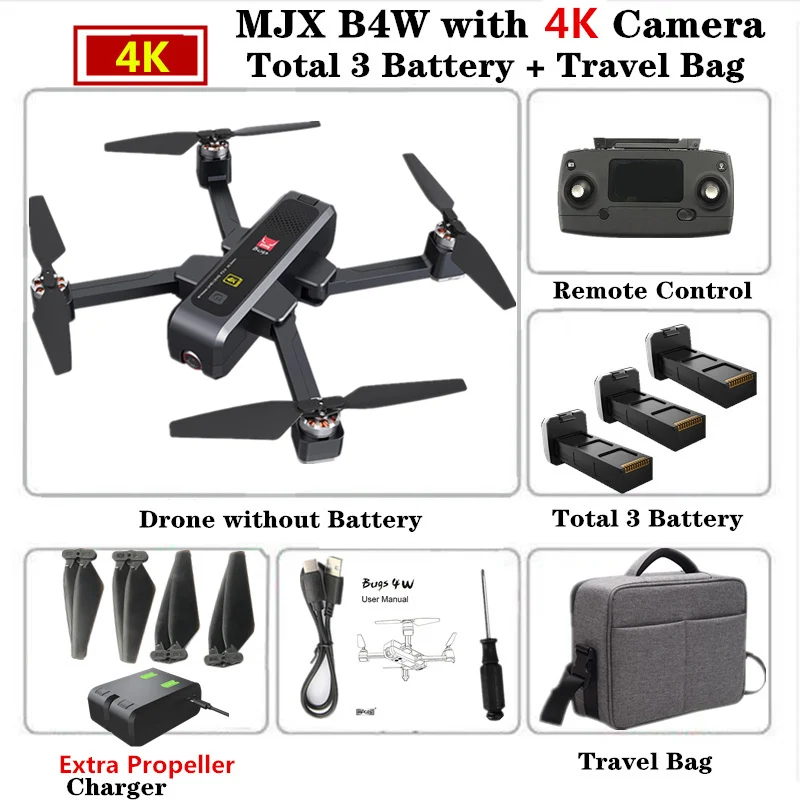 Большой Квадрокоптер MJX B4W gps Дроны с 5G wifi FPV 4K HD камера Анти-тряска 20 минут время полета 1,6 км Вертолет VS SG906 X12 Дрон - Цвет: Black 3B Carry Bag