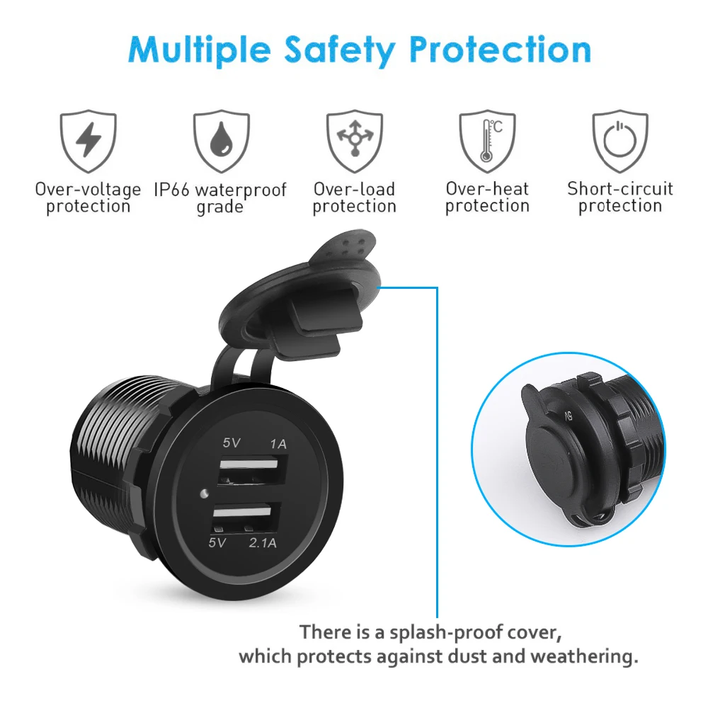 Car Dual USB Charger Motorcycle Cigarette Lighter 12V Car Boat Motorcycle Cigarette Lighter Sockets Power Plug Outlet car charger car phone charger
