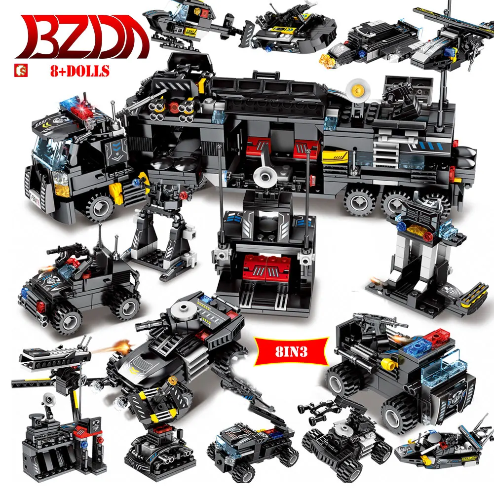

BZDA Technic Toy Truck SWAT Blackhawks Mobile Command Center Truck Building Blocks 8 In 3 Bricks Children's Toy Gifts For Boys