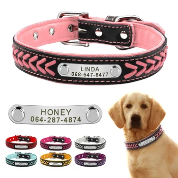Custom Braided Vegan Leather Dog Collar with Personalised Name Plate