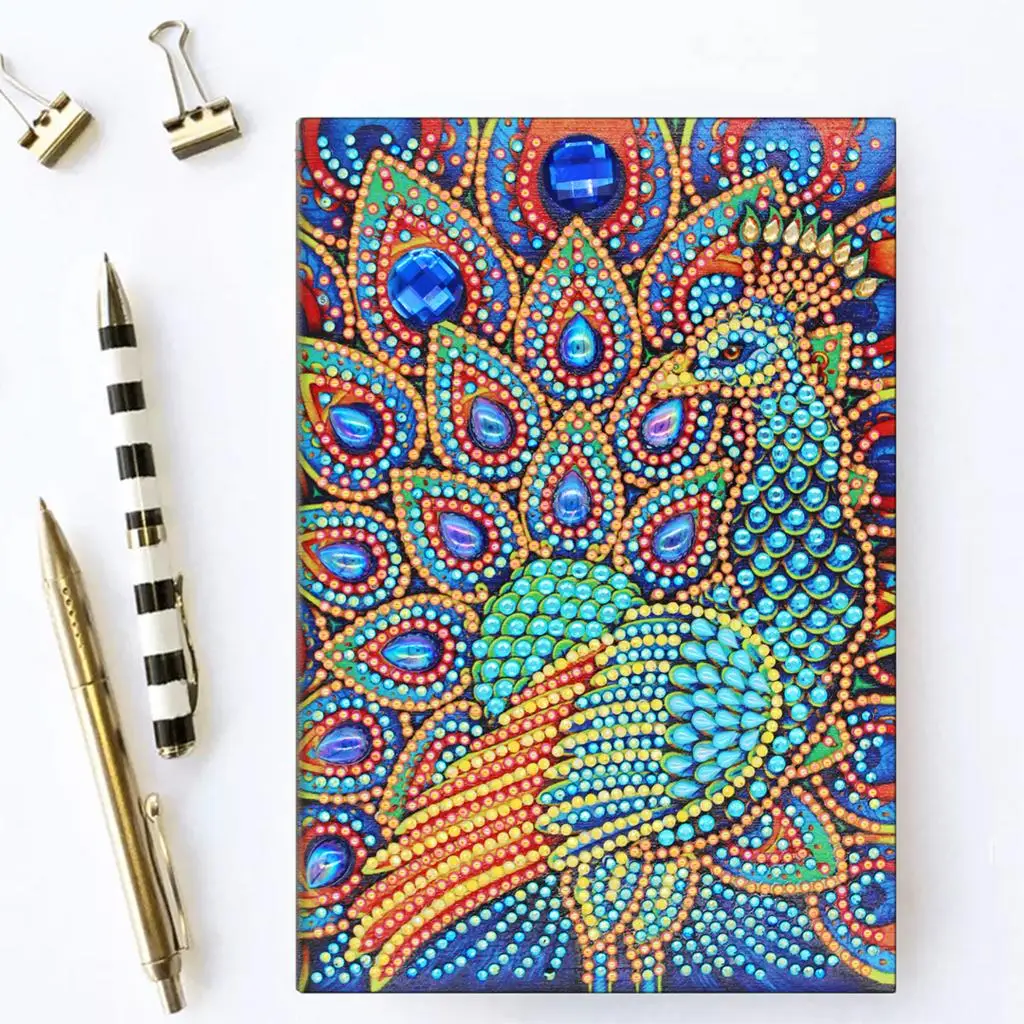 Kexinzu Diy Art Алмазный альбом для рисования дневник Полный Круглый Вышивка мозаикой из стразов A5 64 страницы сова с изображением павлиньей мандалы бабочка