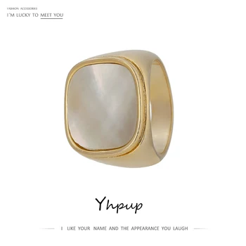 

Yhpup Trendy White/Green Natural Shell Ring for Women Gold Metal Jewelry Statement Geometric Ring Bagues Pour Femme Gift 2020