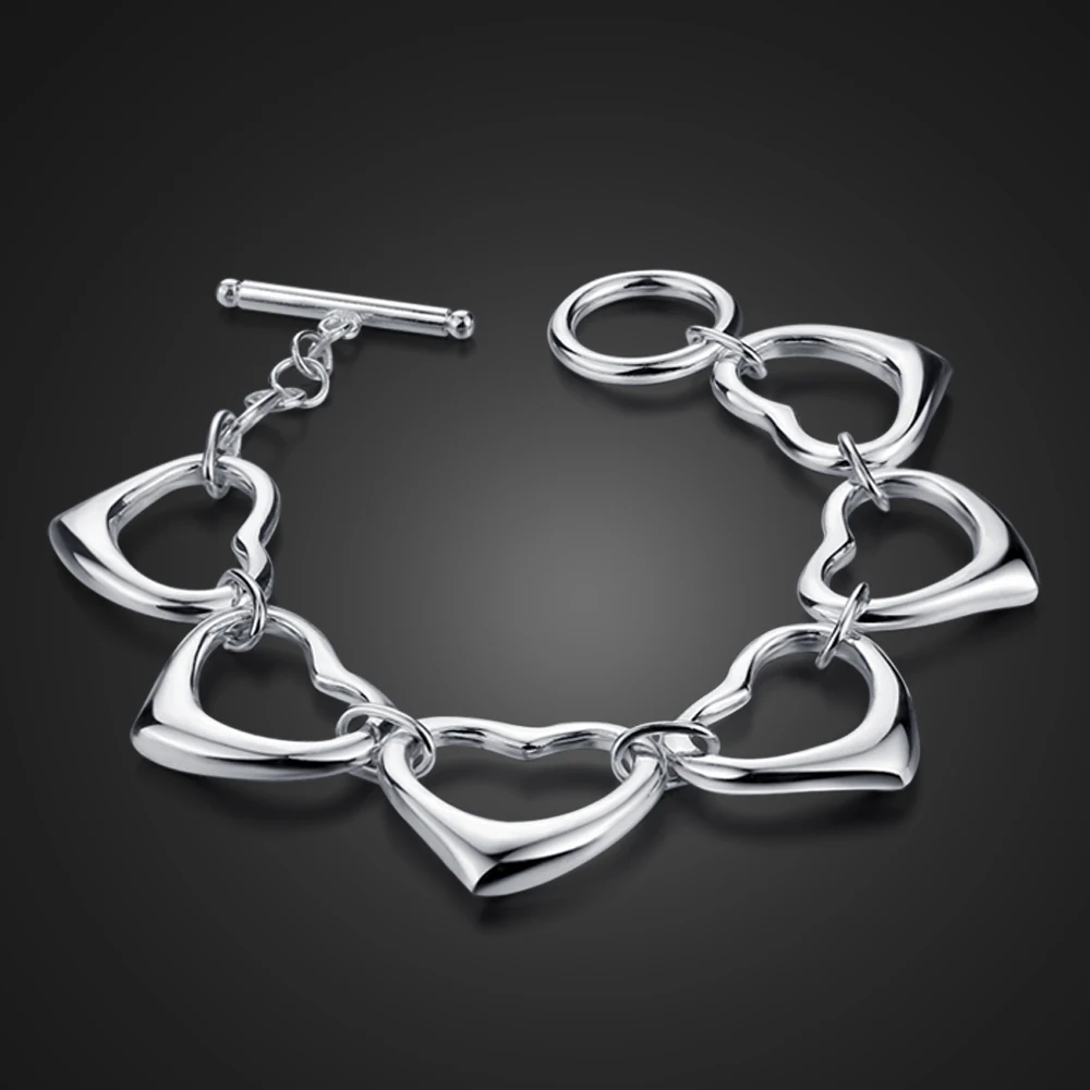 

Fashion Brand Simple Heart Bracelet 100% 925 Sterling Silver Women Bracelet Bangle Charm Silver Fine Jewelry Gifts Wholesale