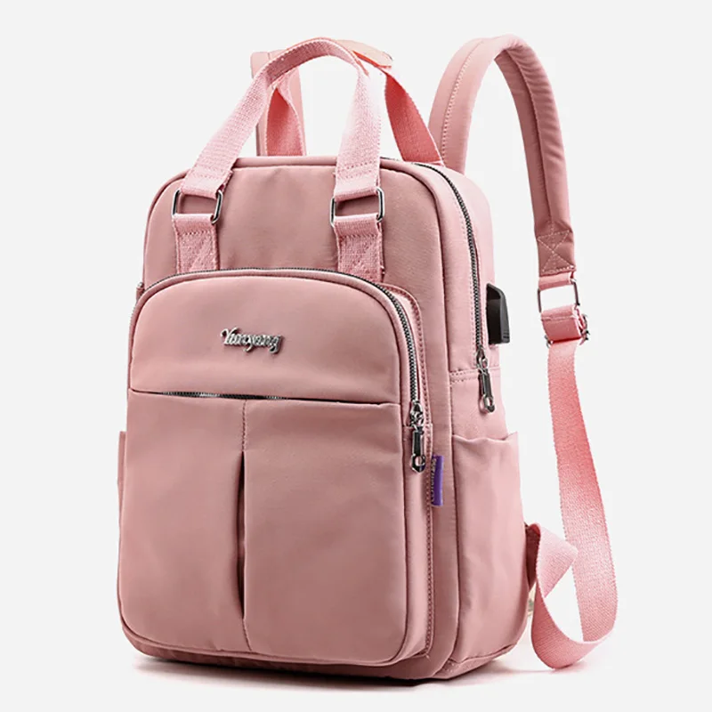USB Rechargeable Casual Women Backpack Large Capacity College Wind Travel Trolley Bag Waterproof Ladies Backpack