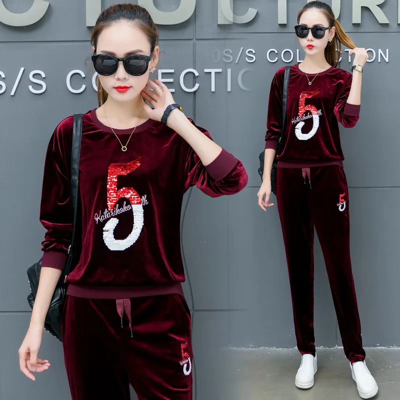 

Sports WOMEN'S Suit Spring And Autumn Hoodie Fashion 2018 New Style Autumn Swan Gold Velvet WOMEN'S Dress Thin Two-Piece Set Fas