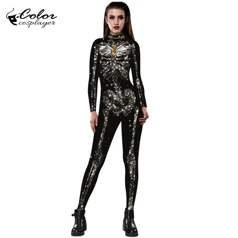 Najtaniej Kolor cosplayer nowe różane szkielet kostium 3D druku straszny Halloween kostiumy dla kobiet mechaniczna czaszka body plus size