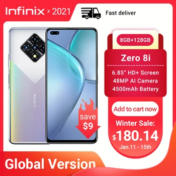 Перейти на Алиэкспресс и купить Глобальная версия Infinix Zero 8i 8 ГБ 128 мобильный телефон 6,85 дюймFHD 90 Гц Full Экран 48MP Quad Camera 4500 мА/ч, Батарея 33 Вт Зарядное устройство