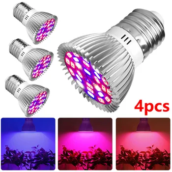 

4Pcs 28W E27 LED Grow Light Bulb Full Spectrum Lamp For Indoor Plant Veg Bloom Plant Lamp Fitolamp For Indoor Seedlings Flower