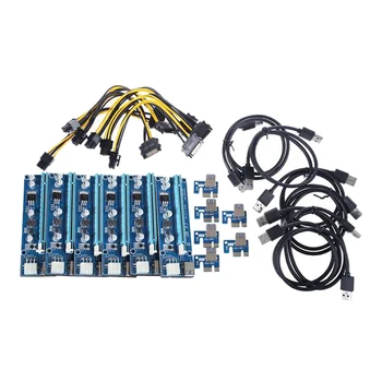 

6 Pack PCI-E PCI Express Riser Card 1X to 16X USB 3.0 Extender Graphic Card Adapter Molex 6Pin to SATA for BTC Mining