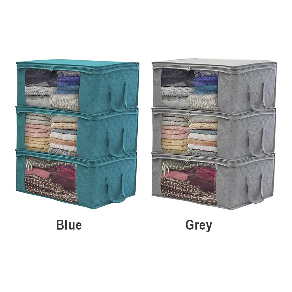 3pcs Home Clear Window Packing Container Travel Bedding Quilt Organizer Zipper Foldable Clothing Storage Bag Non Woven Dustproof
