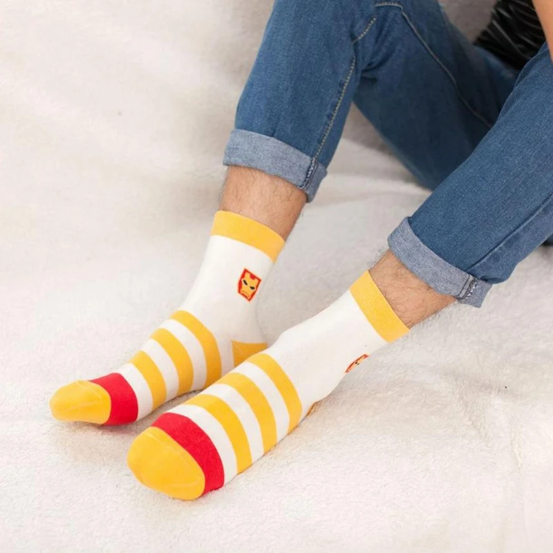 New Marvel Comics Heroes General Socks Cartoon Iron Man Captain America High Temperature Stitching Pattern Casual Men's Socks