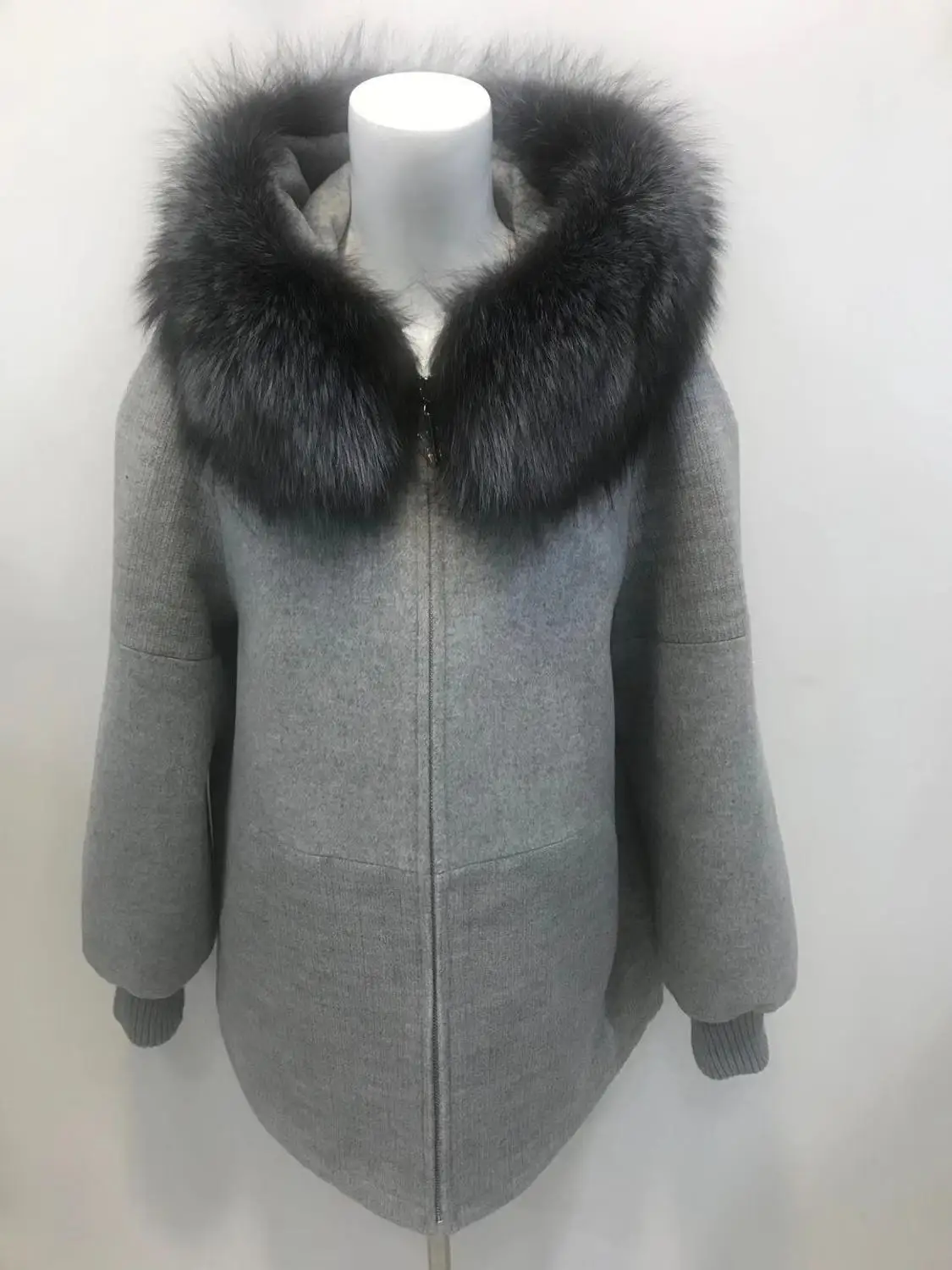 AMSIIKE женское кашемировое пальто. натуральный Лисий воротник зимнее утепленное Женское пальто. Деталь из искусственного меха лисы можно снять;
