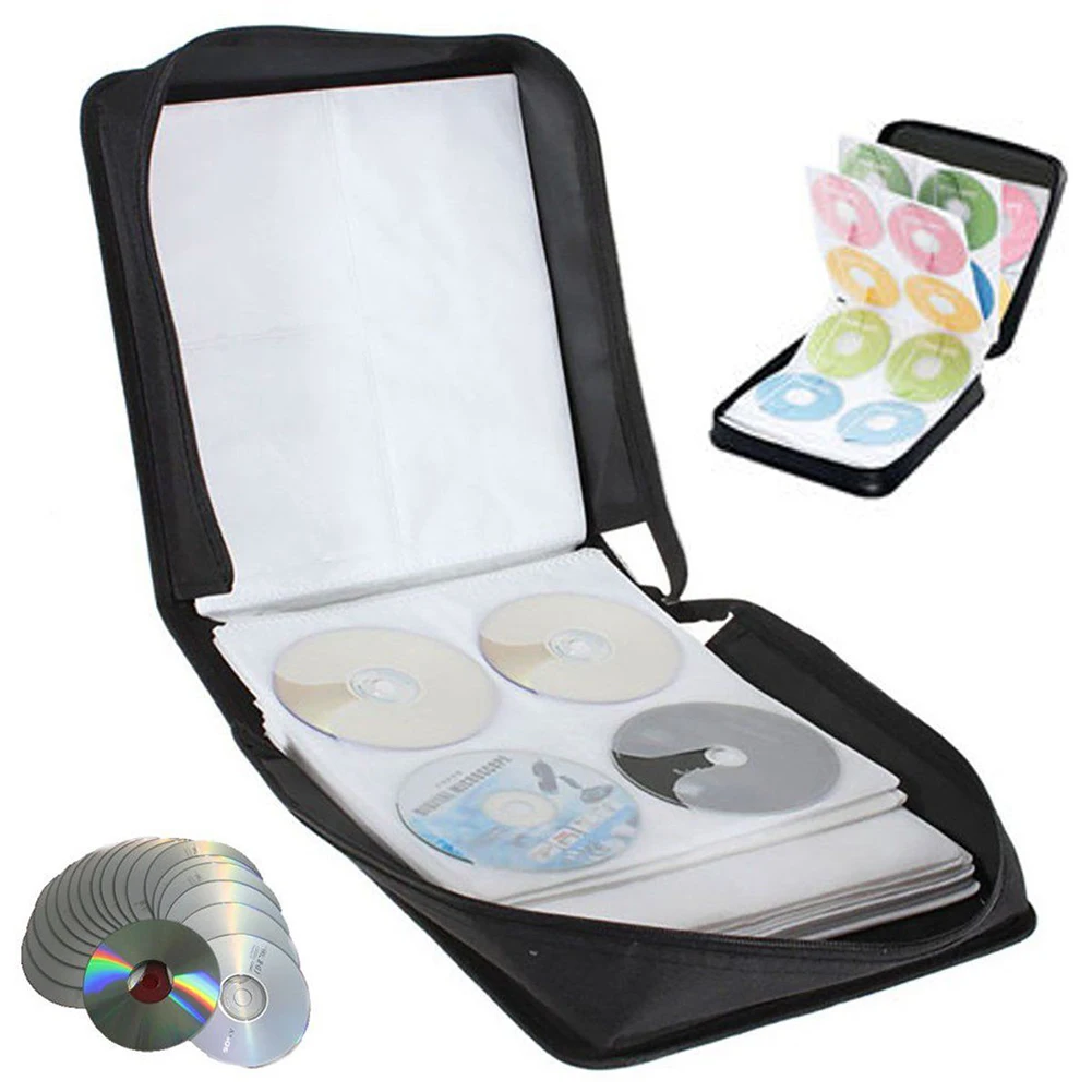 

Durable Oxford Cloth Portable DVD Large Capacity Media Storage CD Bag Binder Black Solid Zipper Closure Hand Strap Carry Case