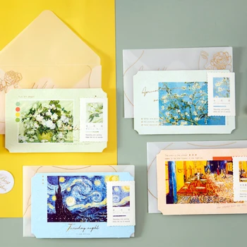 

4Pcs/Set Van Gogh Series Postcard/Greeting Card/Message Card/Birthday Letter Envelope Gift Card S0975