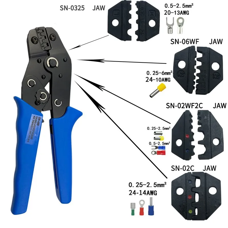 Crimping pliers jaw width 4mm 6mm 190mm for Plier insulation tube terminal tools Jaws | Инструменты