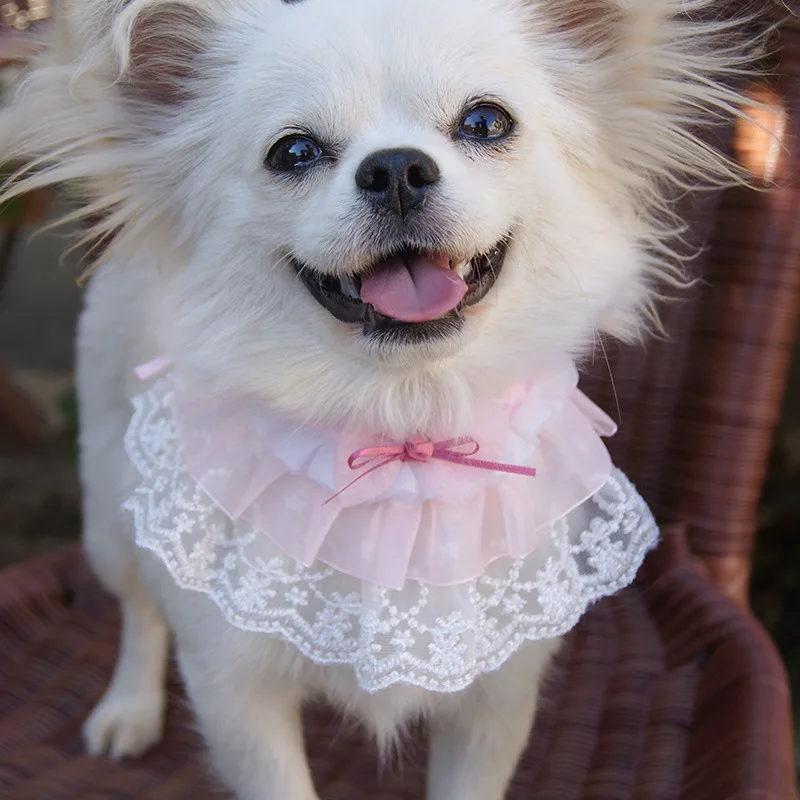 Pet Sweet Lace Scarf Pink Dog Bib Cat Collar Wedding Scarf Decoration Cute Heart Neckerchief Scarf Saliva Towel For Puppy