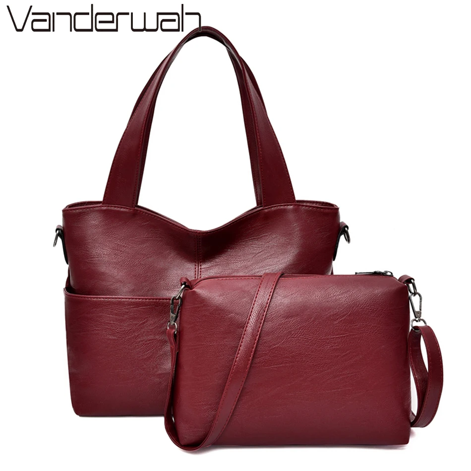

New 2 Sets Purses And Handbags Women Pu Leather Handbags Sac A Main Female Large Capacity Ladies Hand Tote Bag For Women 2020