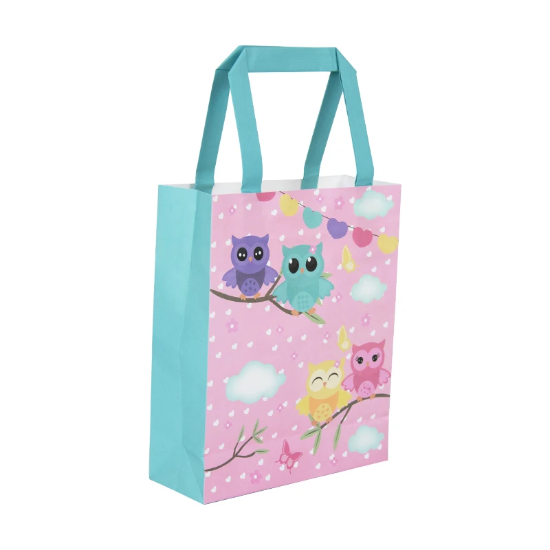 

8pcs Gift Paper Bag Owl Pink Girl Birthday Party Cartoon Small Tote bag Package Pack Eco-friendly