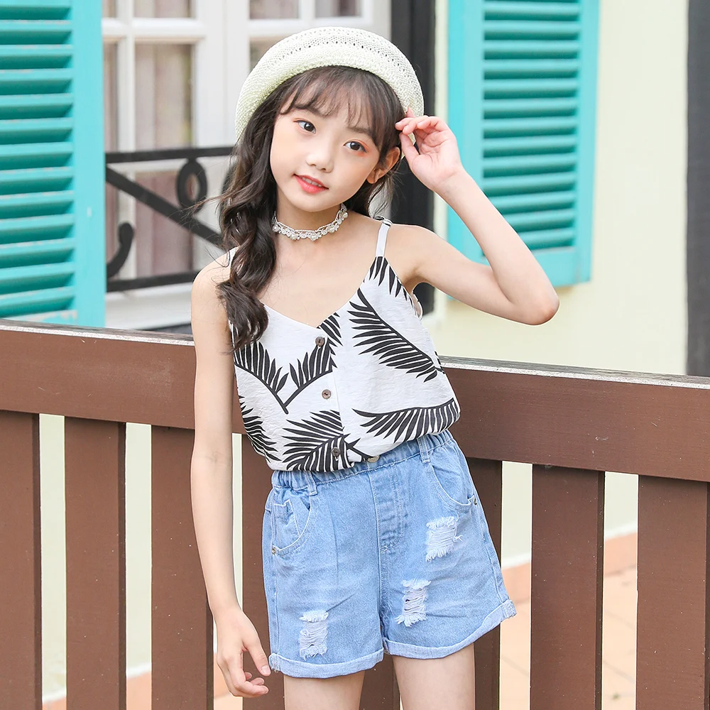 

New Arrival 2020 Summer Girls Vest Personality Leaf Printing Baby Girls Summer Vest Fashion Cotton Kids Vest for Girls, #9029