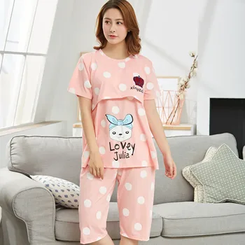 

New 2020 Summer Pregnant Clothing Suit Women Breastfeeding Pajamas Maternity Set Clothes Nursing Sleepwear Pyjamas Set M-2XL