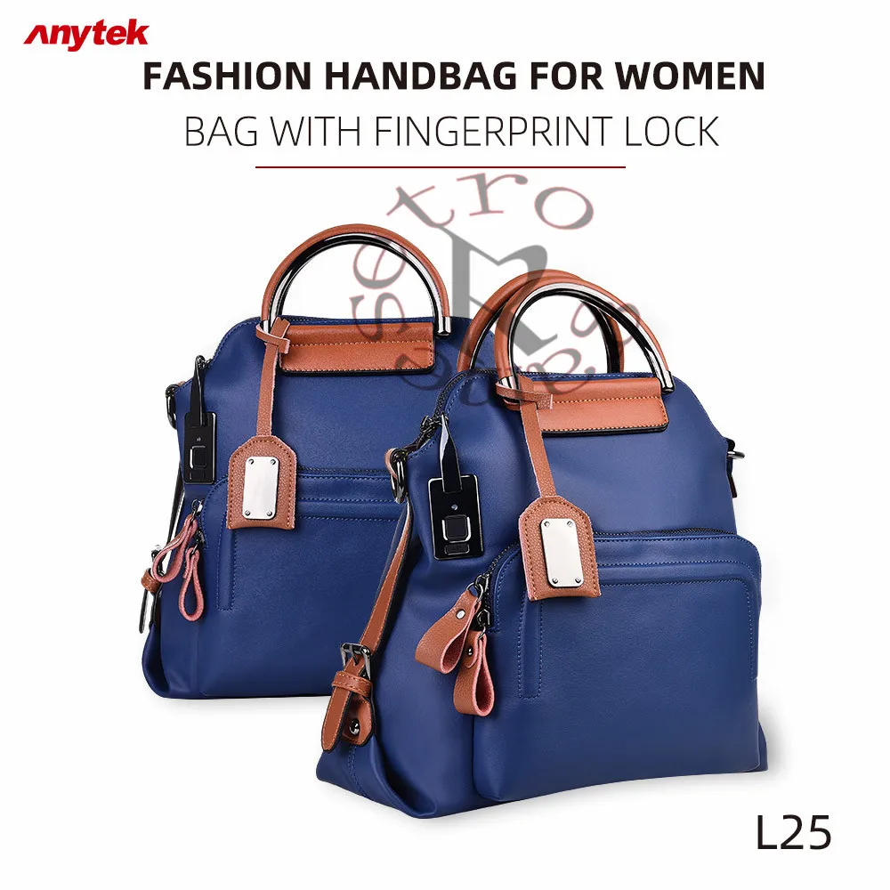 

Fashion handbag for women Anytek L25 Fingerprint Bag Lock Travel Hiking Anti-Theft Cellhone Charging Port 40 Fingerprints