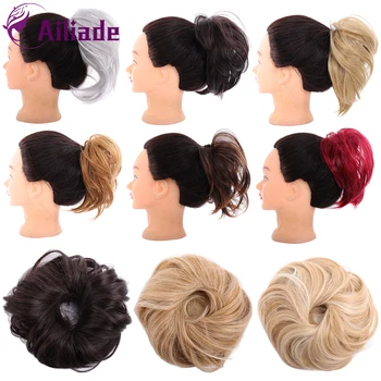 

AILIADE Synthetic Elastic Straight Bun Donut Chignon Rubber Band for Women Scrunchie Wrap On Hair Ring For Ponytail Hairpieces