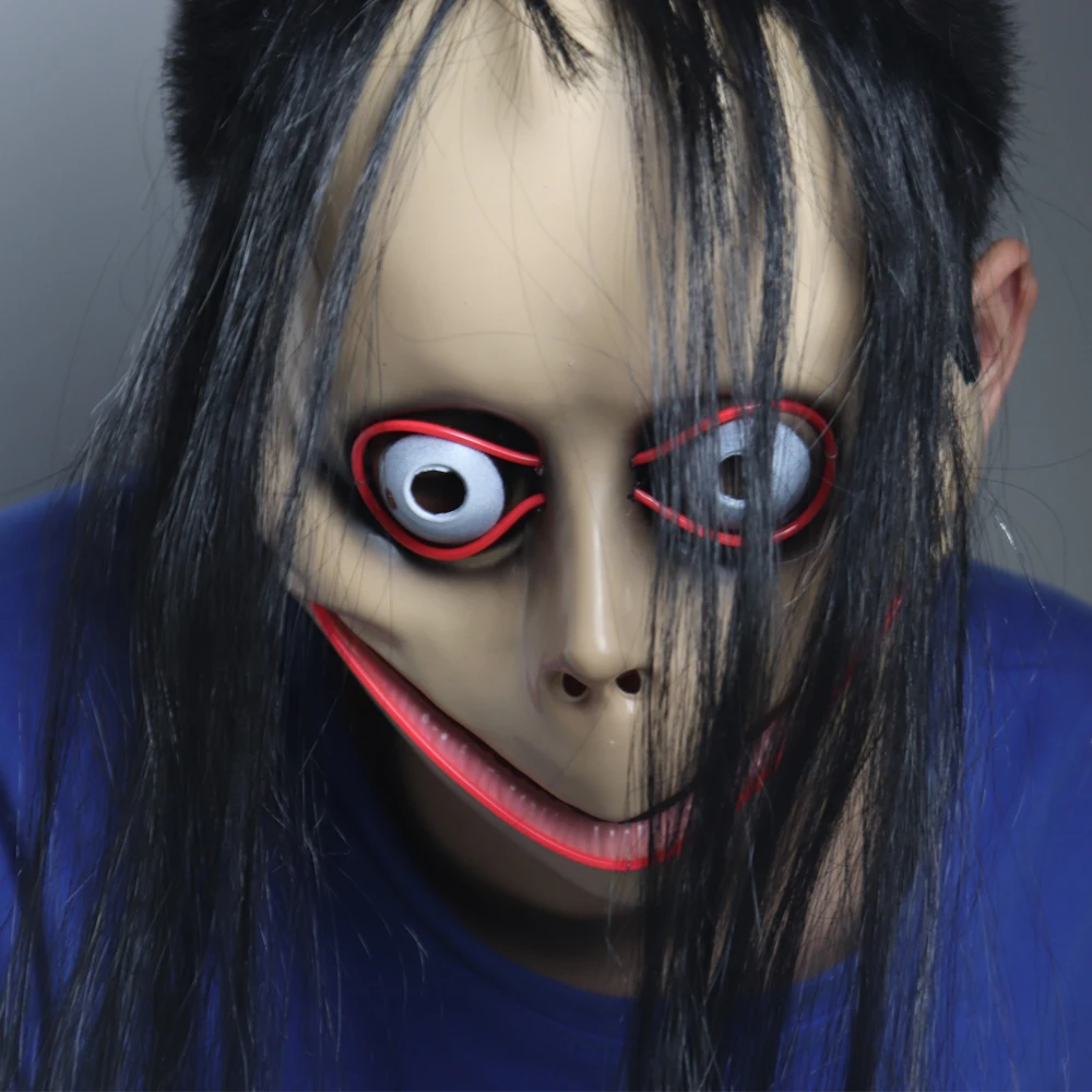 Хэллоуин игра ужасов Momo маска светодиодный освещение гримаса обман хитрое полное лицо пластиковая маска Страшные макияж Костюмы Аксессуары