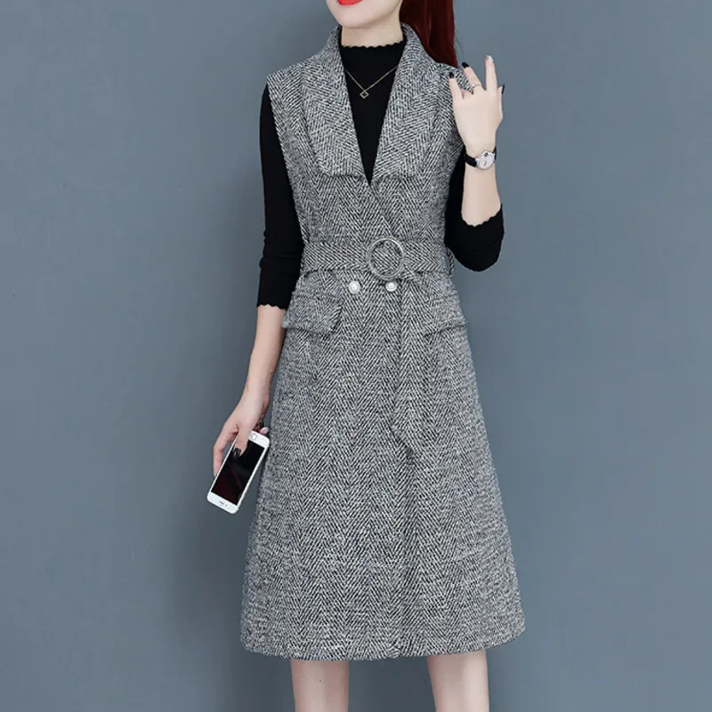 Cyanlee 2020 Winter Elegant Lady Coat Set Knitted Tops And Plaid Dress Two Piece Outfit Korean Style Women 2 Clothes |