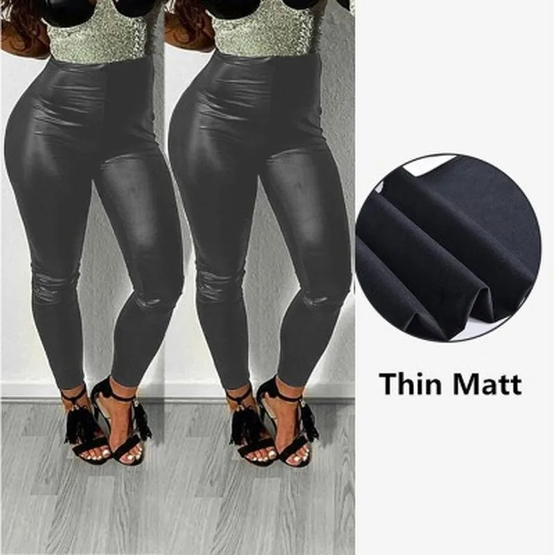 thermal leggings Qickitout Spandex 10% Black PU Leather Pants Women High Waist Skinny Push Up Leggings Elastic Trousers Jeggings tiktok leggings Leggings
