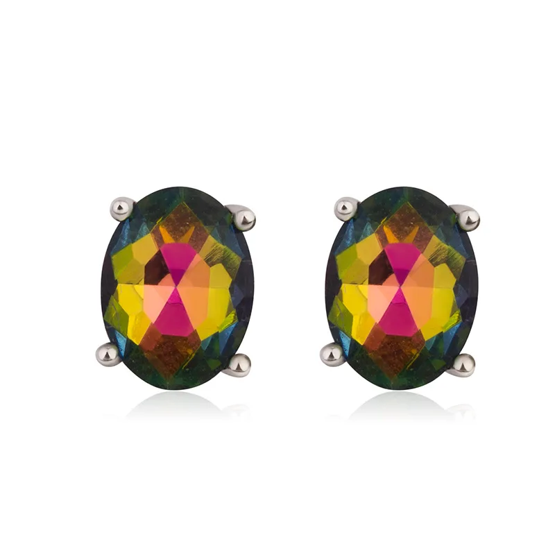 

Trendy Earrings 925 Silver Jewelry Accessories Oval Created Topaz Gemstone Stud Earring for Women Wedding Engagement Party Gift