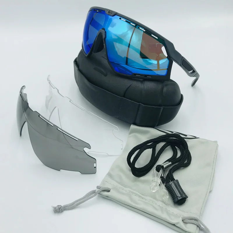 3 Lens Not Polarized Солнцезащитные очки с 3 линзами UV400 для занятий спортом, бега, верховой езды, MTB, гонок, горная дорога, велосипед, очки, велосипедные очки для мужчин и женщин, велосипедные очки - Цвет: 3 Lens Not Polarized