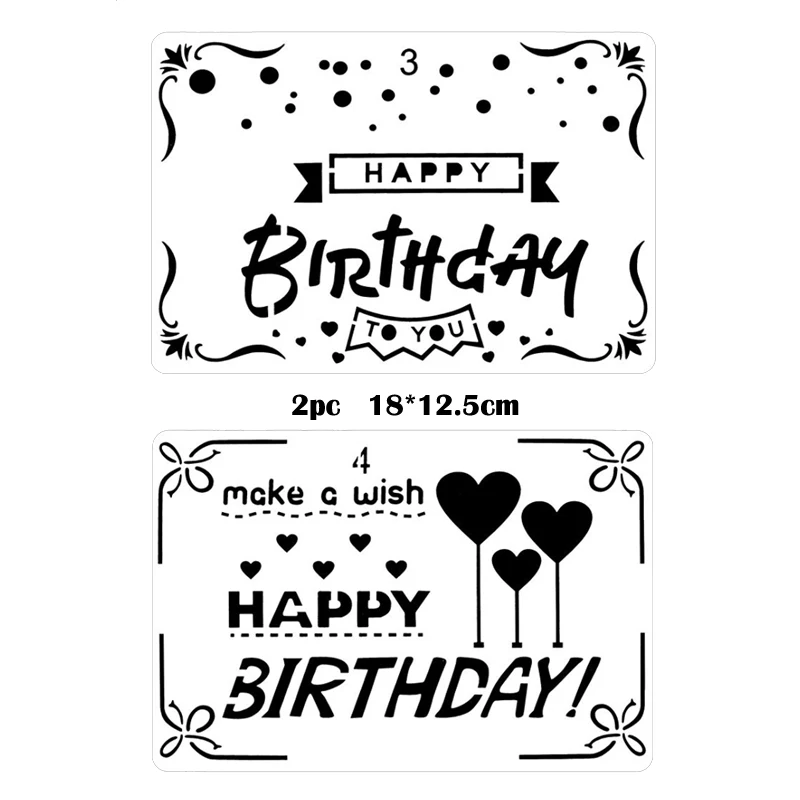 

2pc Stencil Happy Birthday Theme DIY Painting Template Couple Blessing Template Hand Account Stencil Reusable
